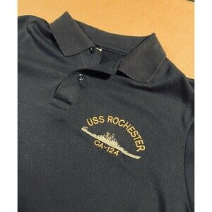 USS Rochester CA-124 Navy Warship Polo Shirt LARGE Korean War Military Patriotic